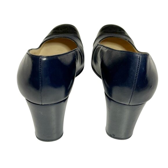 CHANEL Vintage Black & Blue Leather Logo Classic Chunky Heel Pumps - Picture 7 of 11